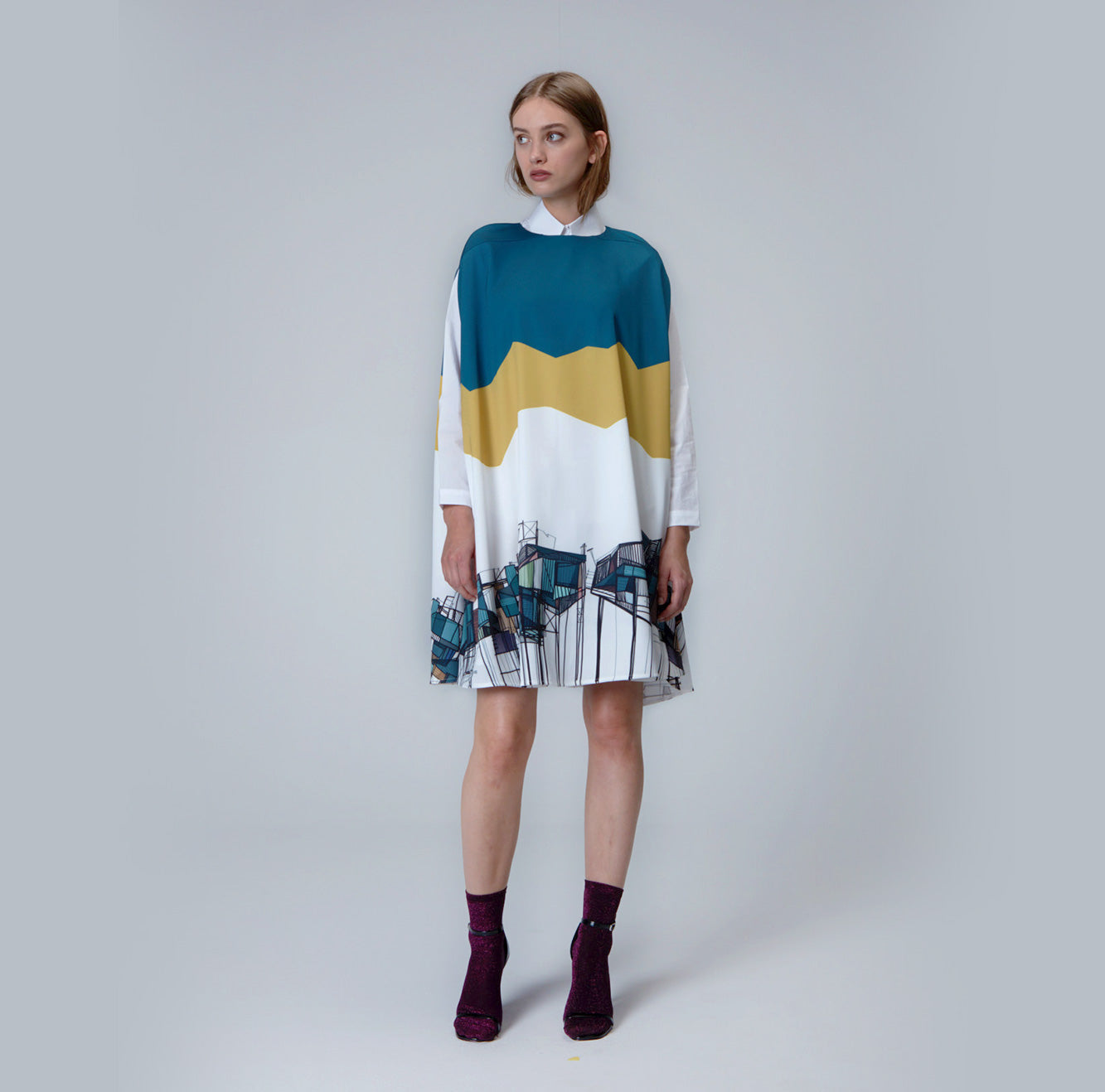 Printed Loose Cape Dress
