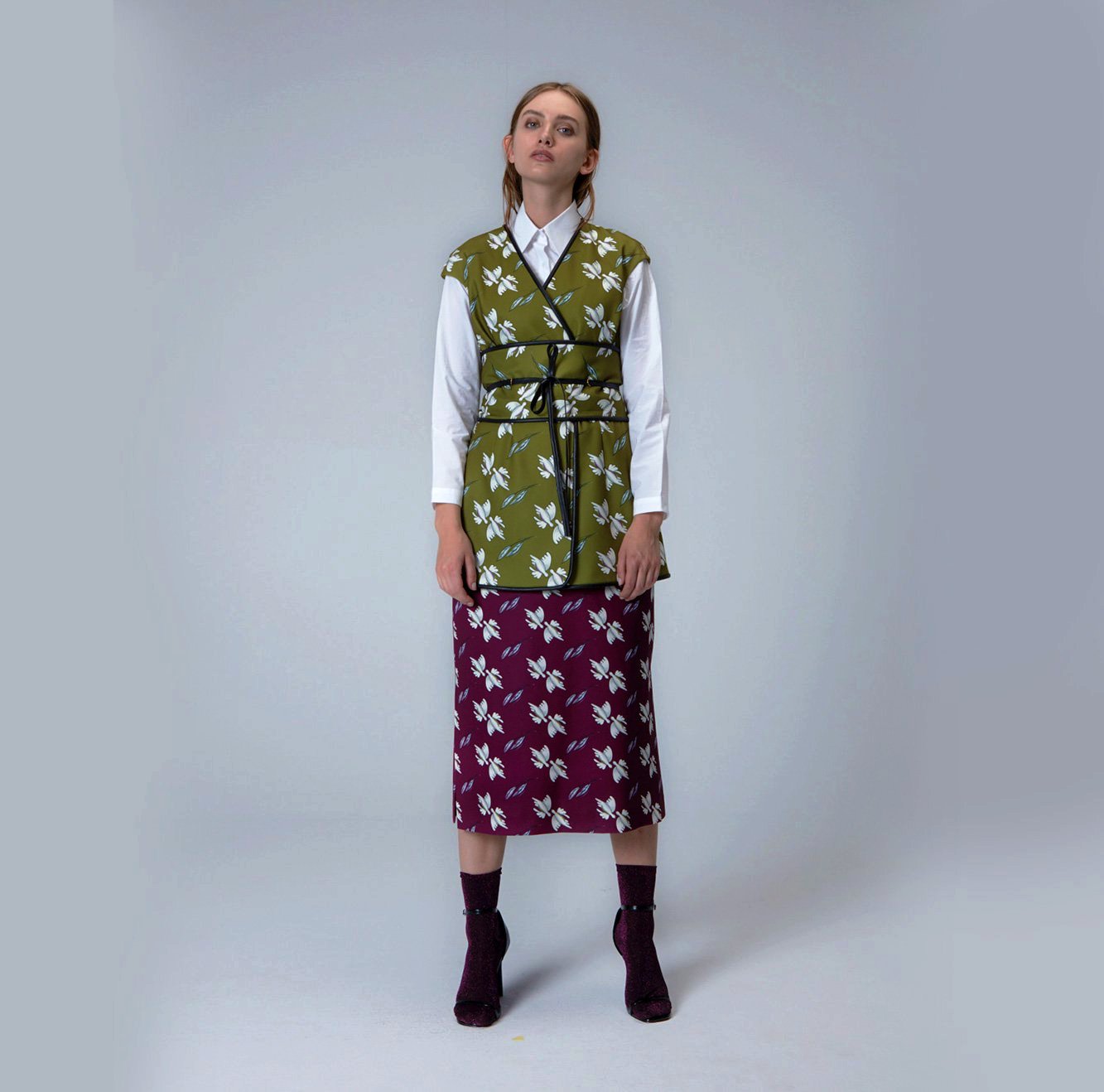 Moss Green Printed Wrap Vest