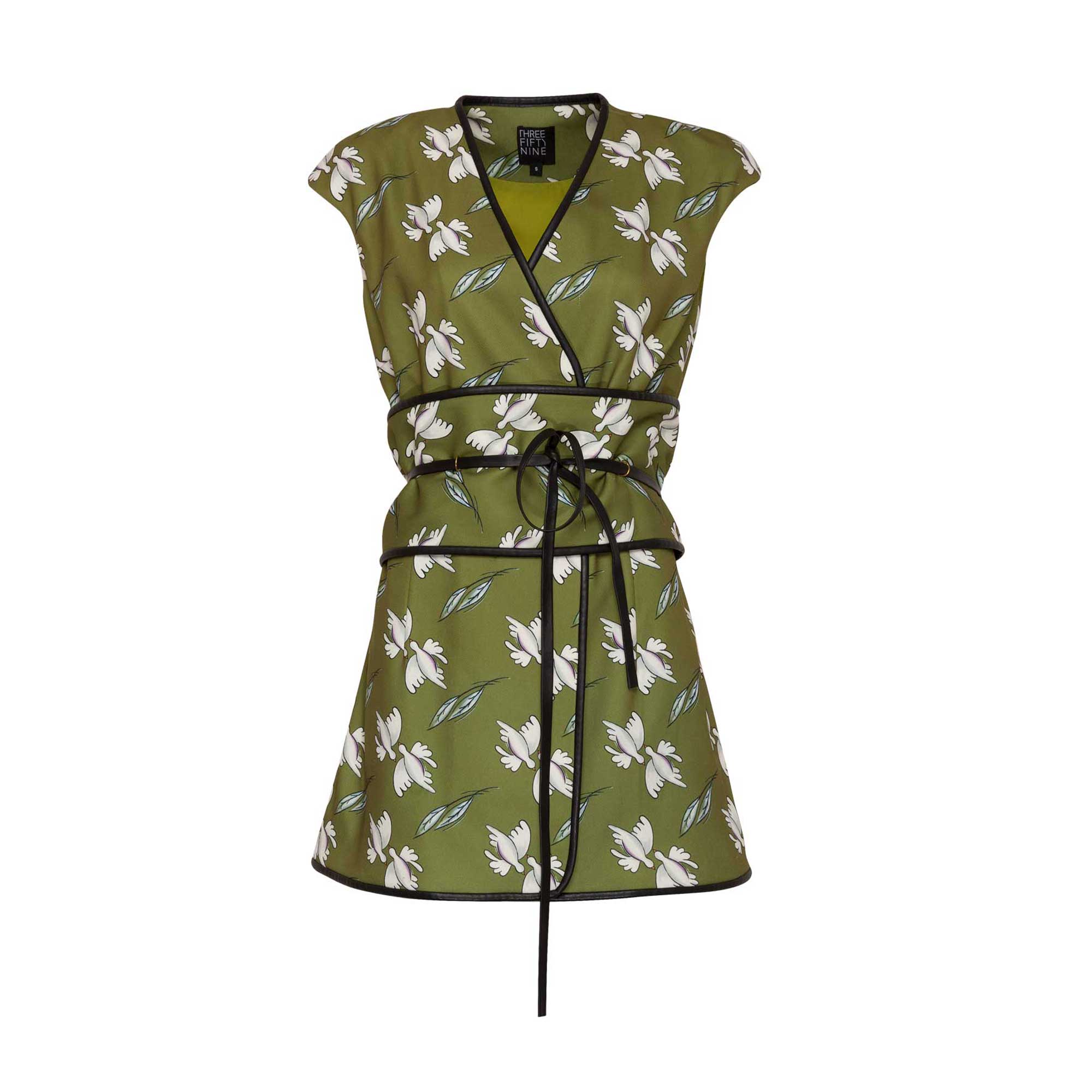 Moss Green Printed Wrap Vest