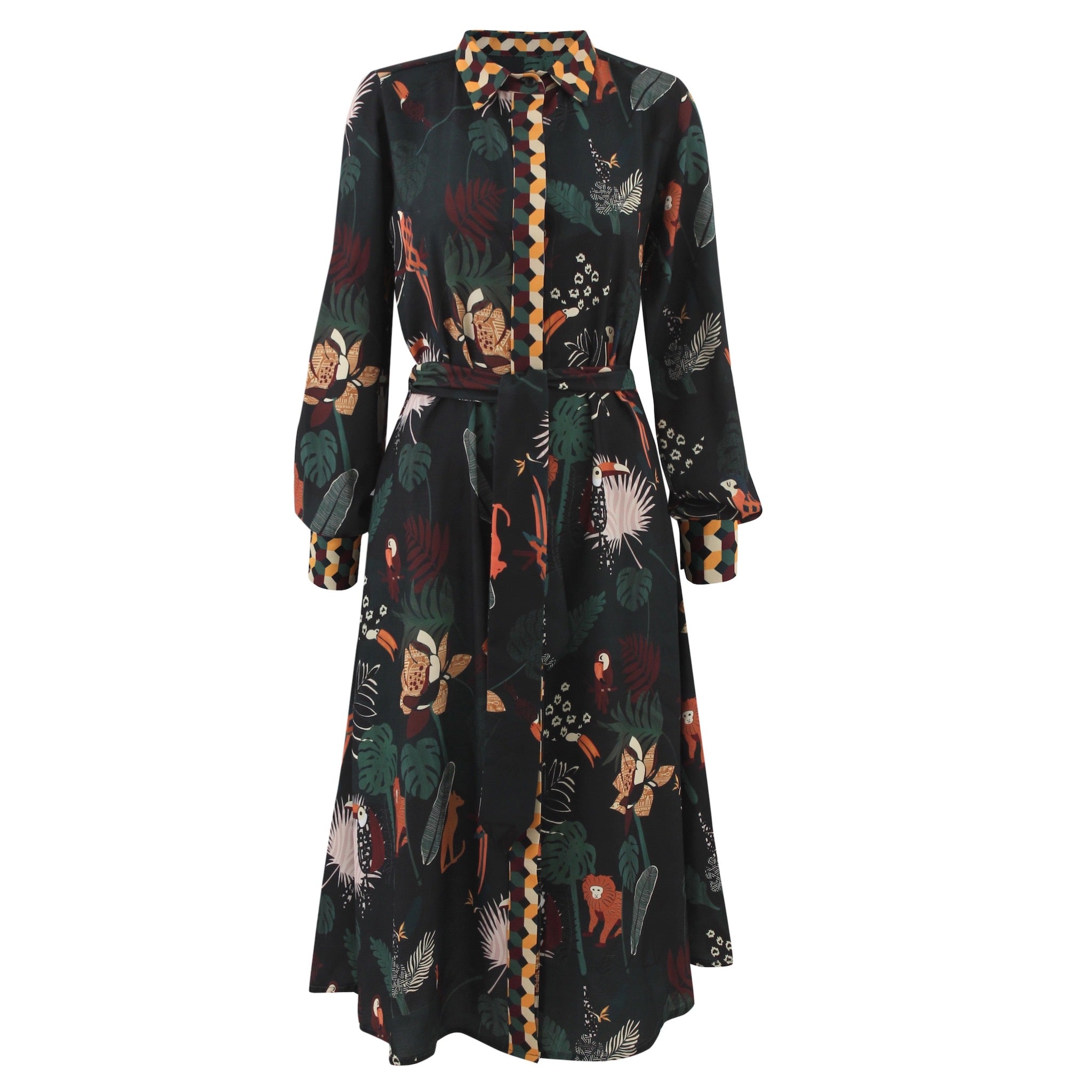 Long Sleeve Printed Shirt Dress