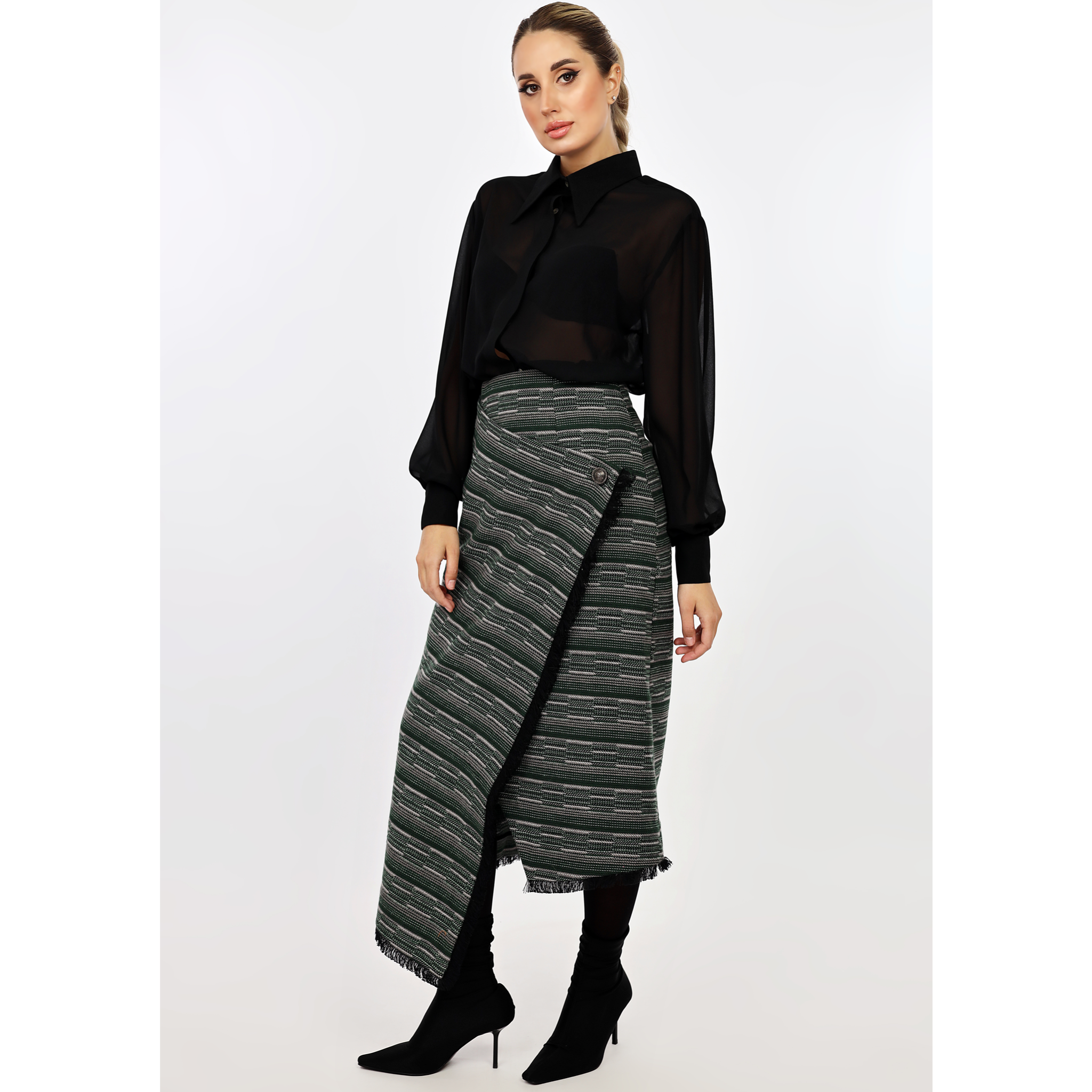 Asymmetrical Jacquard Wrap Skirt