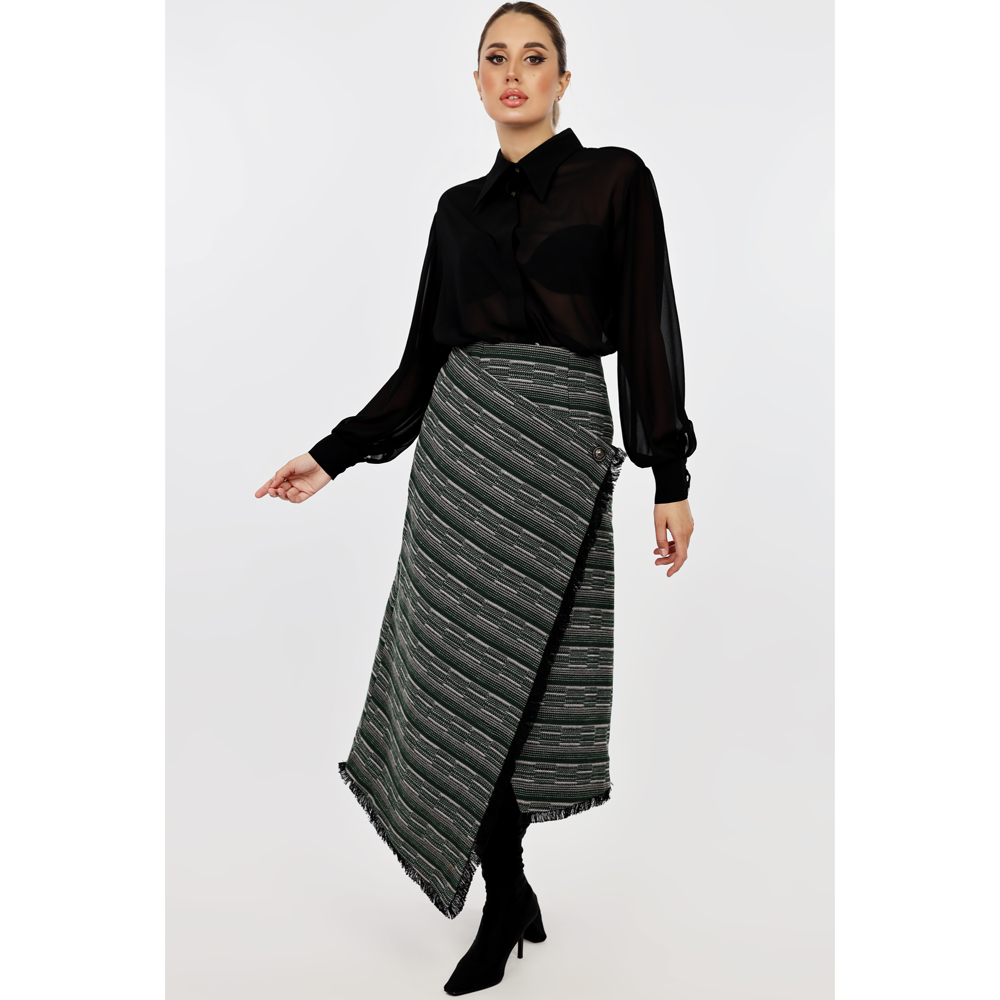 Asymmetrical Jacquard Wrap Skirt