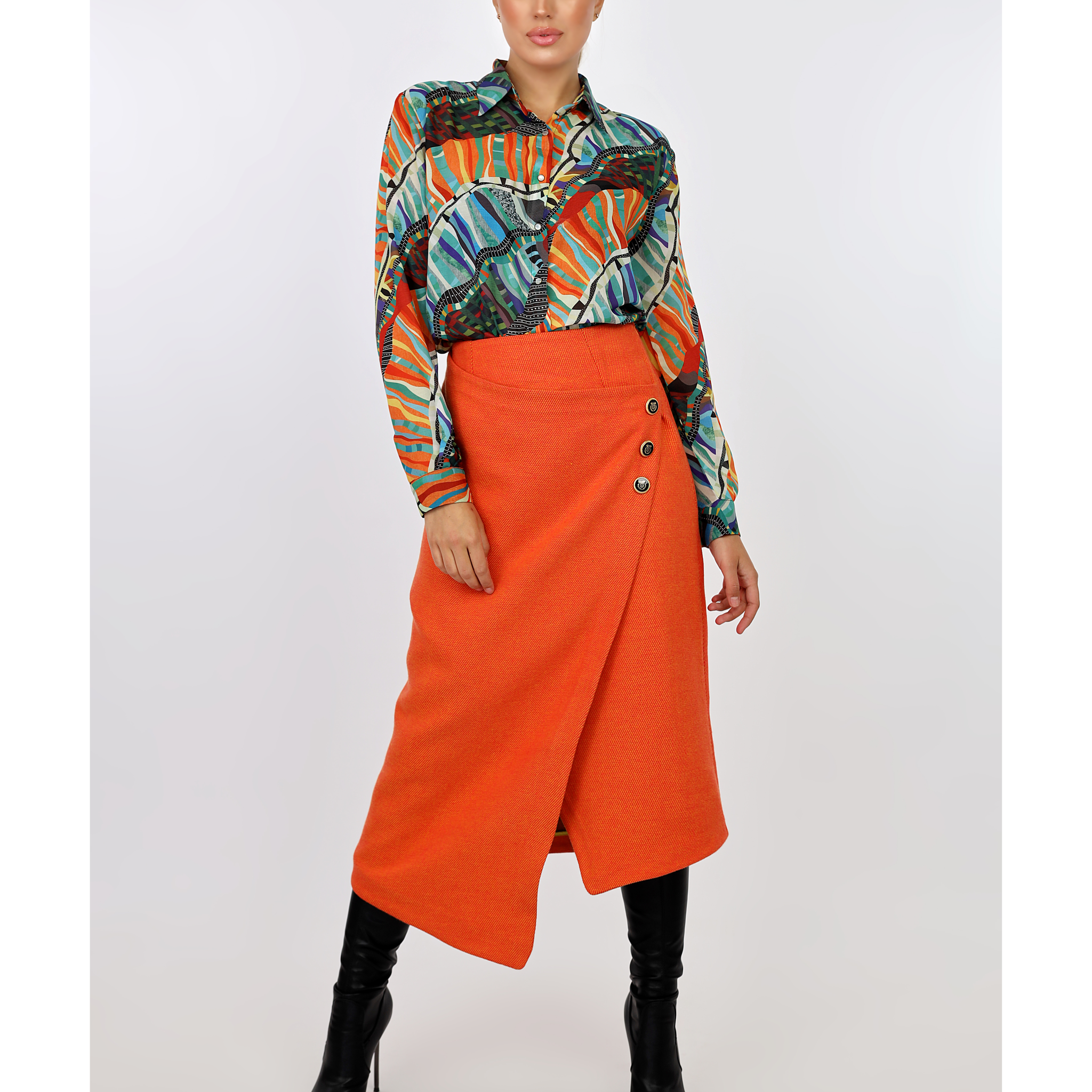 Asymmetrical Midi Wrap Skirt