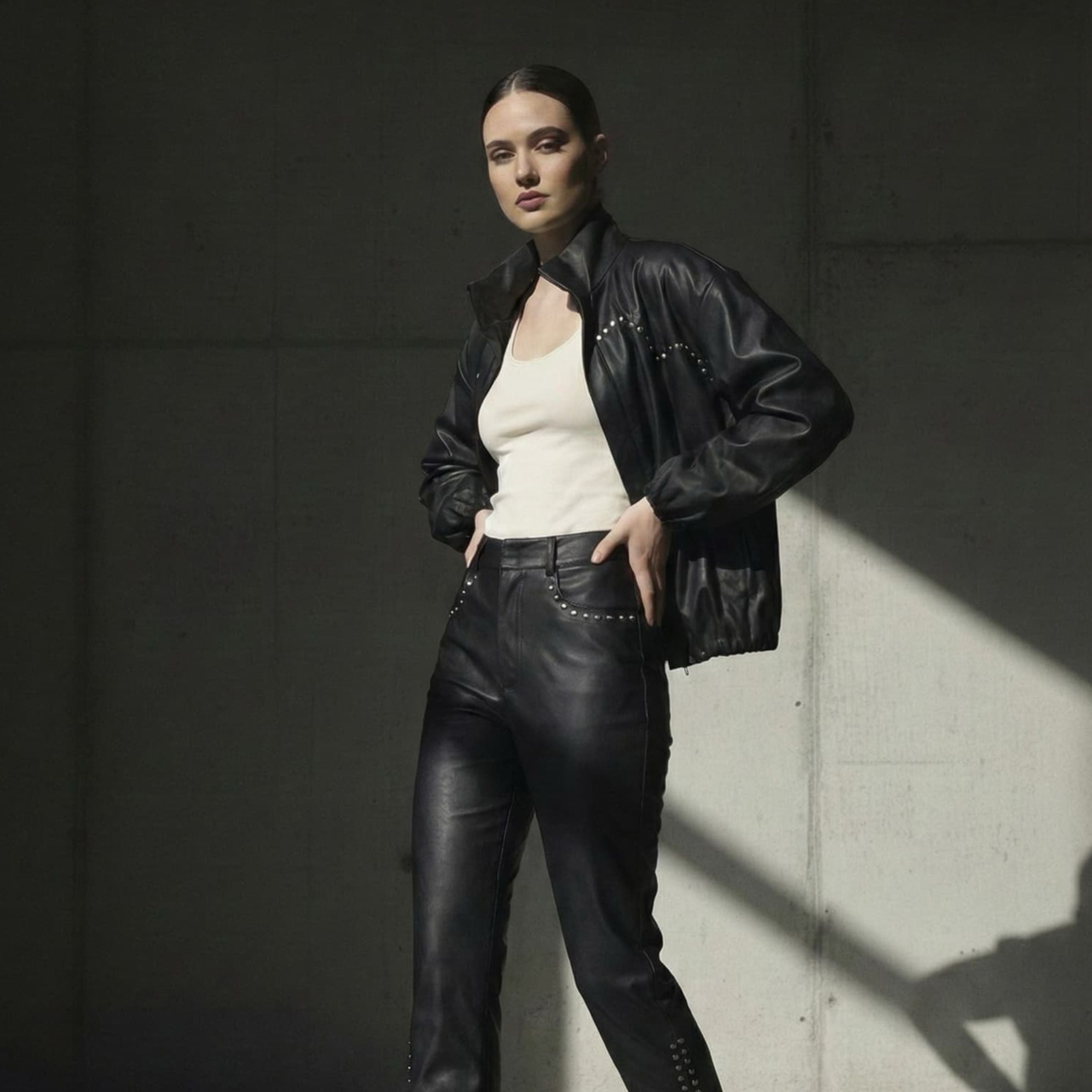 Le Cœur d’Ombre & Lumière Studded Faux Leather Jacket