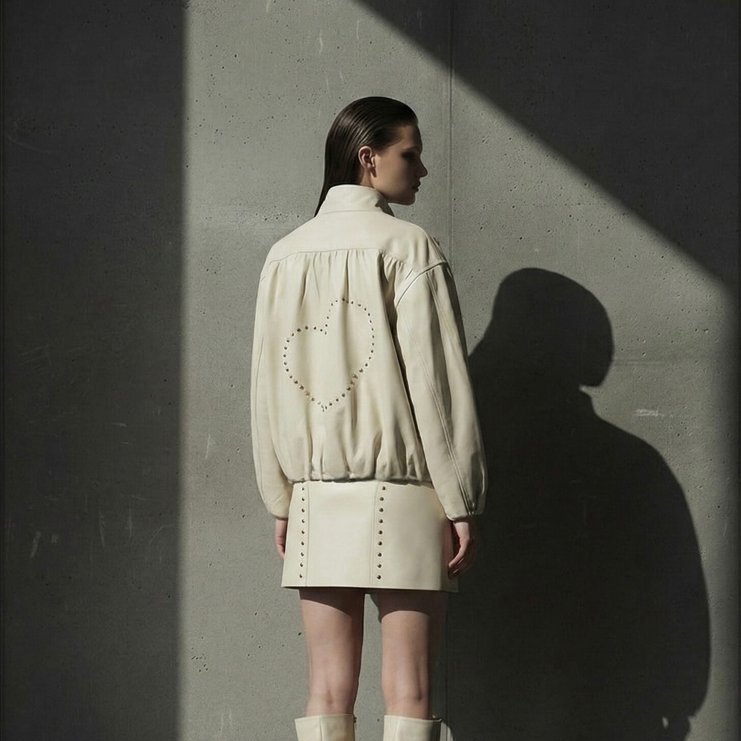 Le Cœur d’Ombre & Lumière Studded Faux Leather Jacket