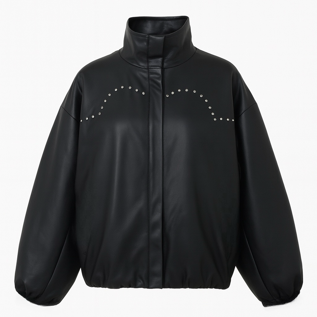 Le Cœur d’Ombre & Lumière Studded Faux Leather Jacket