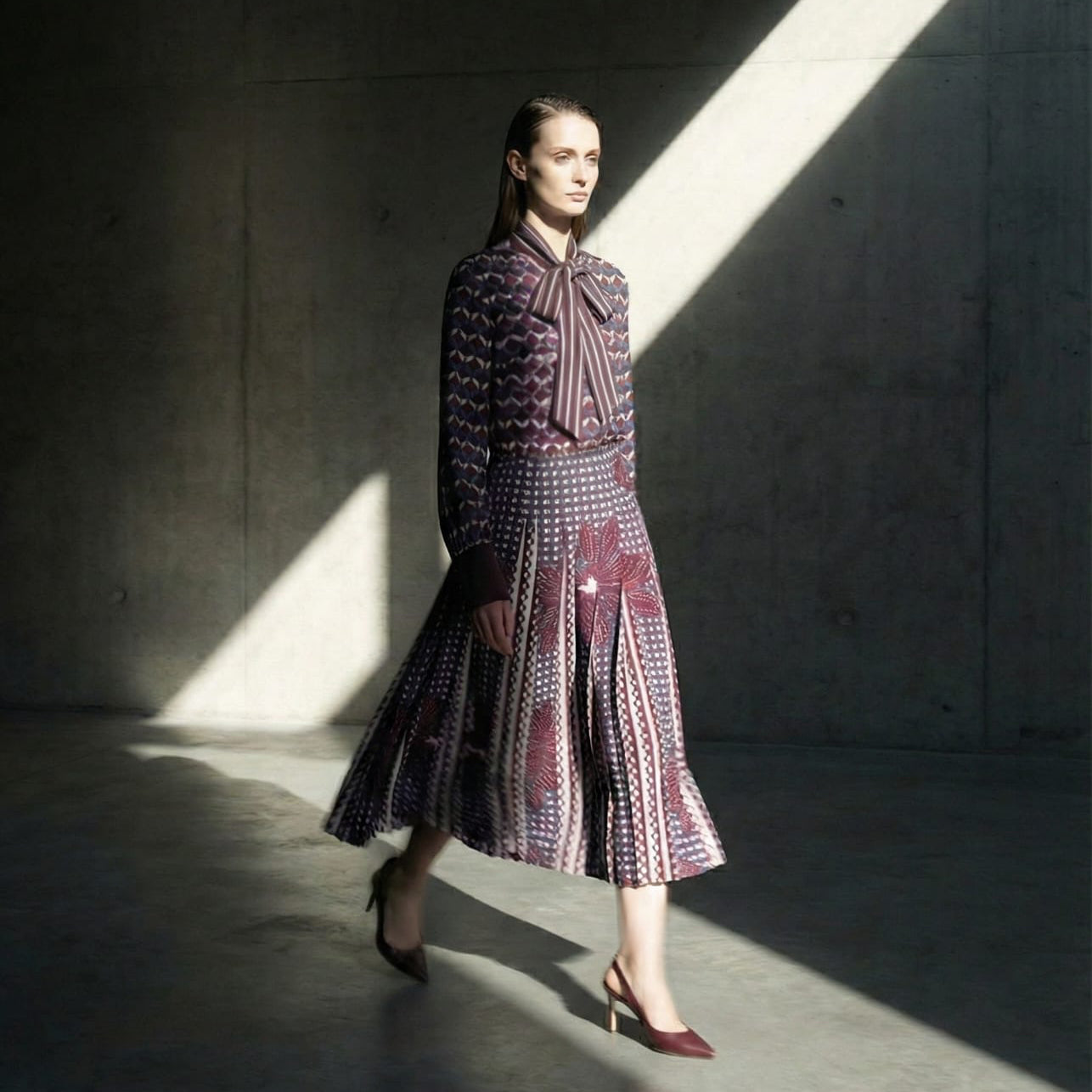 La Danse des Ombres Printed Pleated Dress