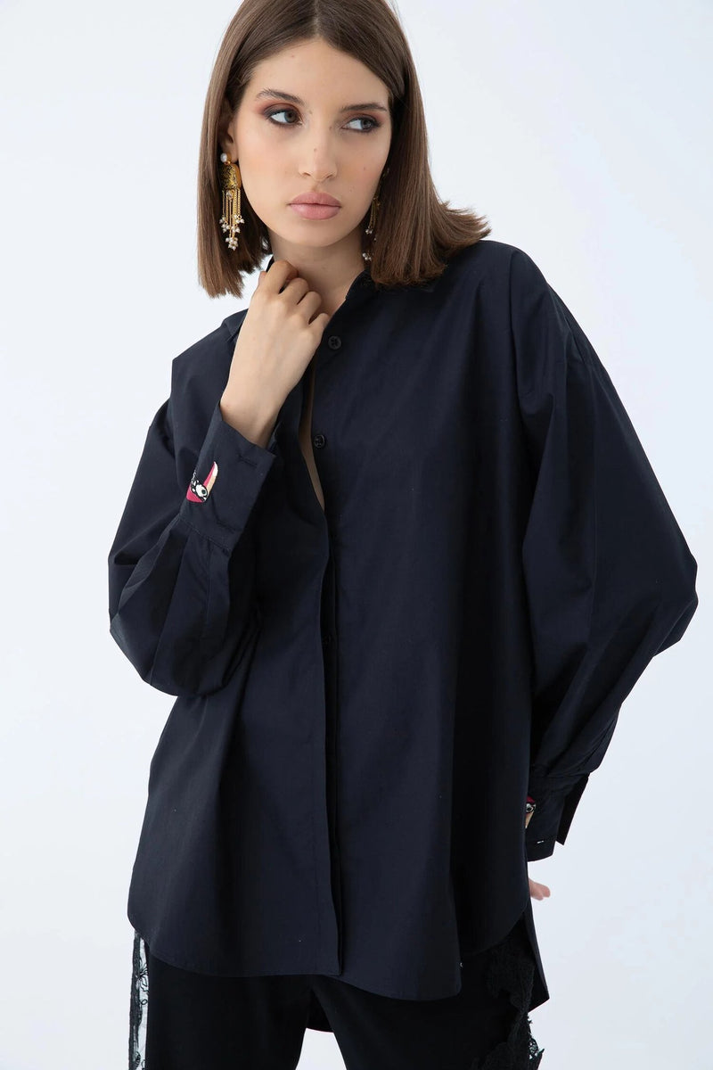 Oversized Shirt With Embroidered Cuffs