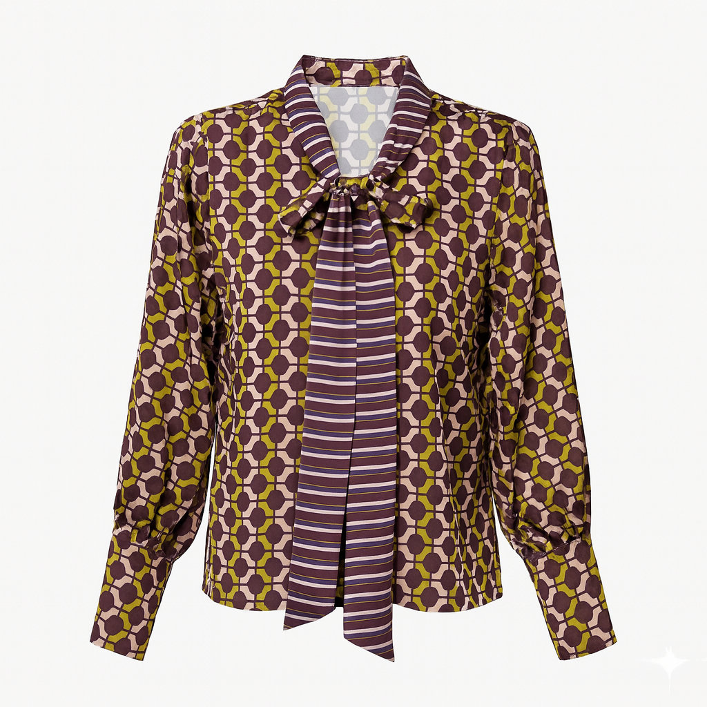 La Lumière Tissée Printed Bow Blouse