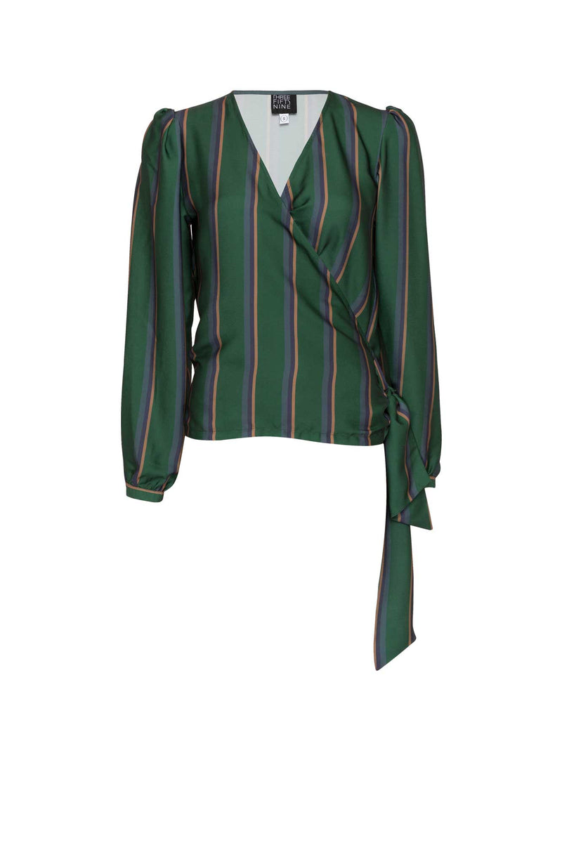 Emerald Green Stripped Balloon Sleeved Blouse