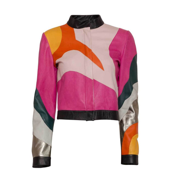 Multi-Colored Leather Biker Jacket