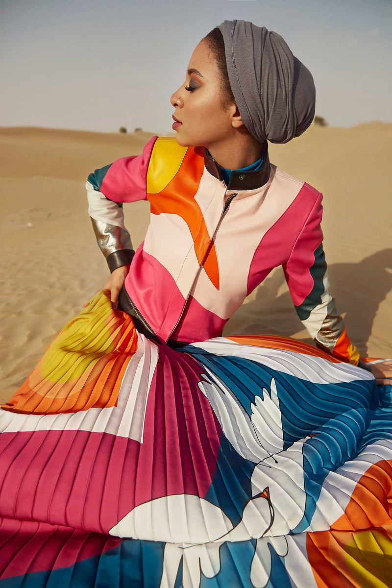 Multi-Colored Pleated Midi Skirt