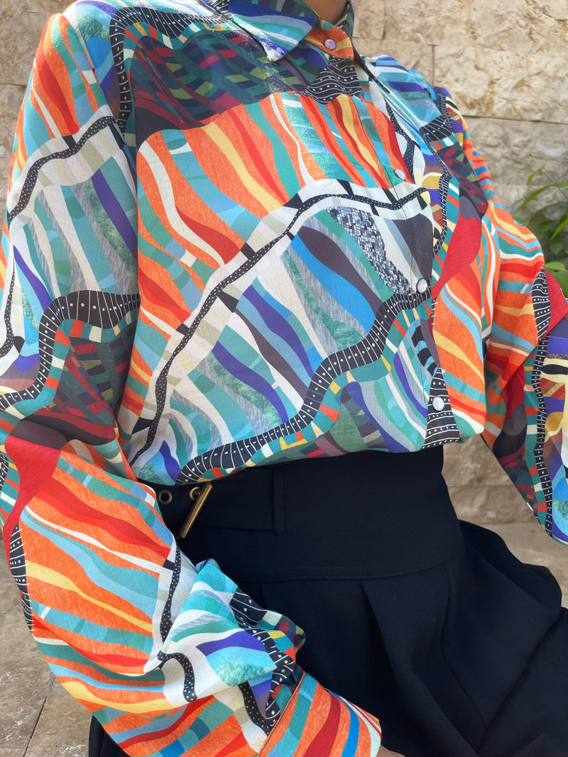 Abstract Voile Shirt