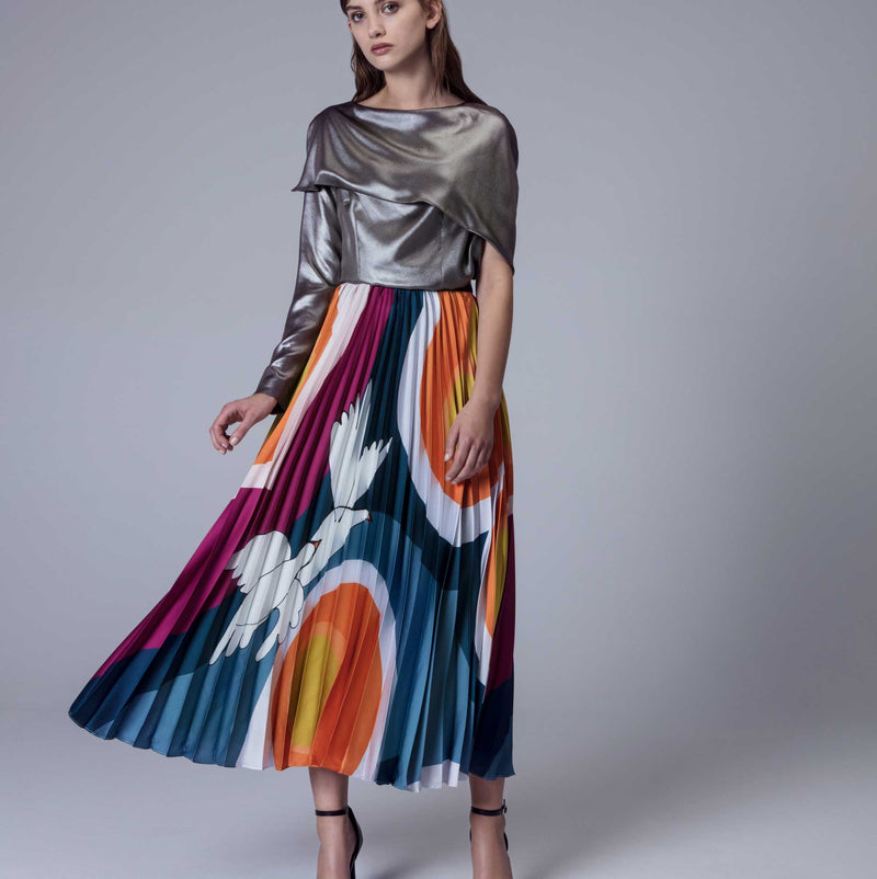 Multi-Colored Pleated Midi Skirt